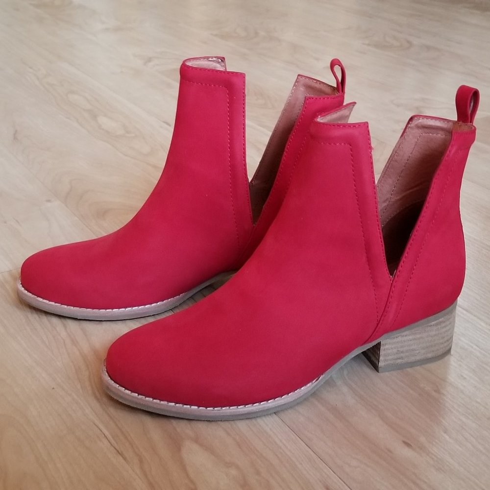 Jeffrey Campbell Oriley Red Nubuck Leather Booties Sz 8